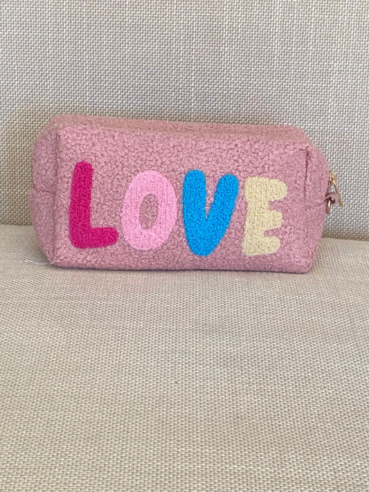 LOVE Fuzzy Make Up Bag | Travel Bag | Small makeup bag | bridesmaid makeup bag
