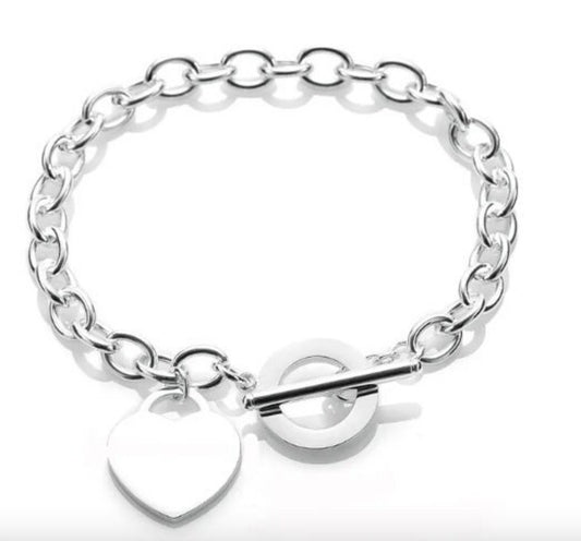 Silver Heart Charm Chain Bracelet