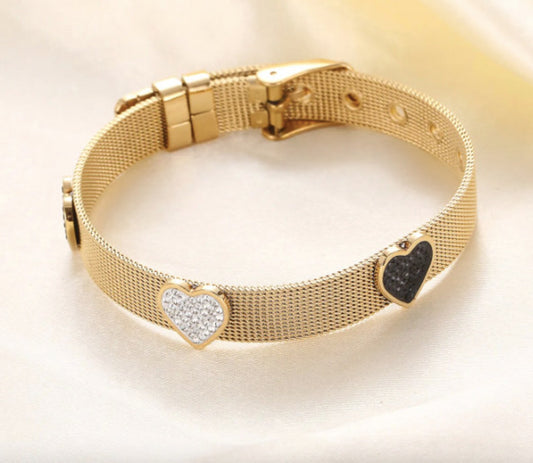 Mesh Gold Rhinestone Heart Bracelet