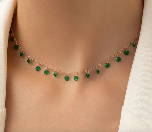 Dainty Emerald Color Choker Necklace