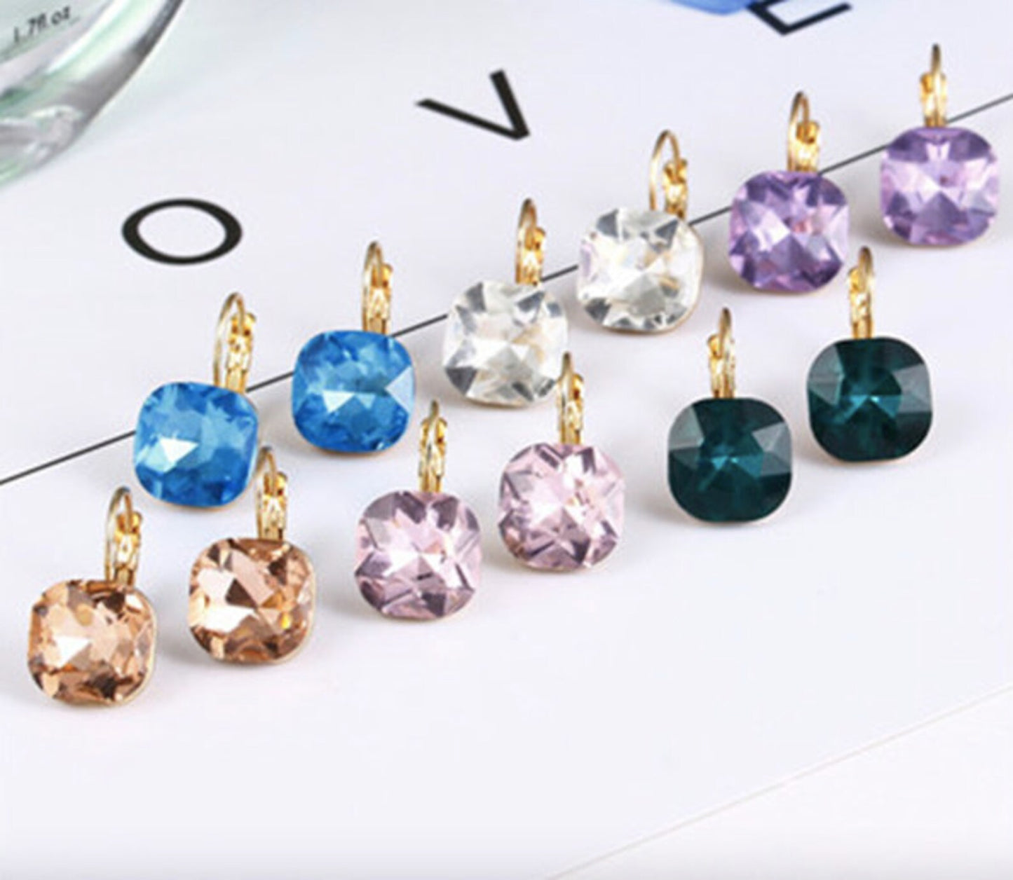 Artificial Gemstone Square Earrings
