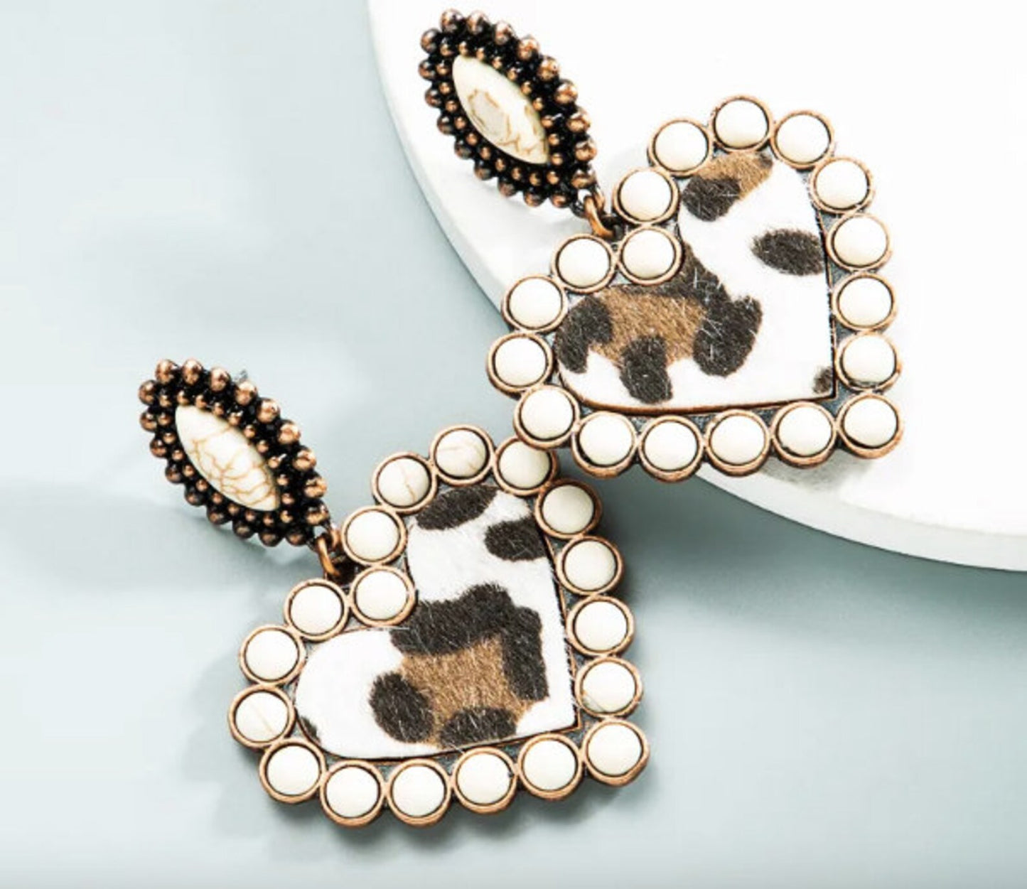 Bohemian Heart Shaped Leopard Earrings