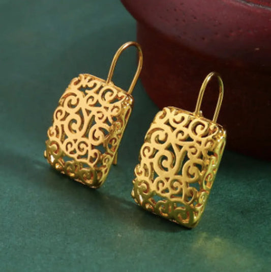 Gold Square Intricate Earrings