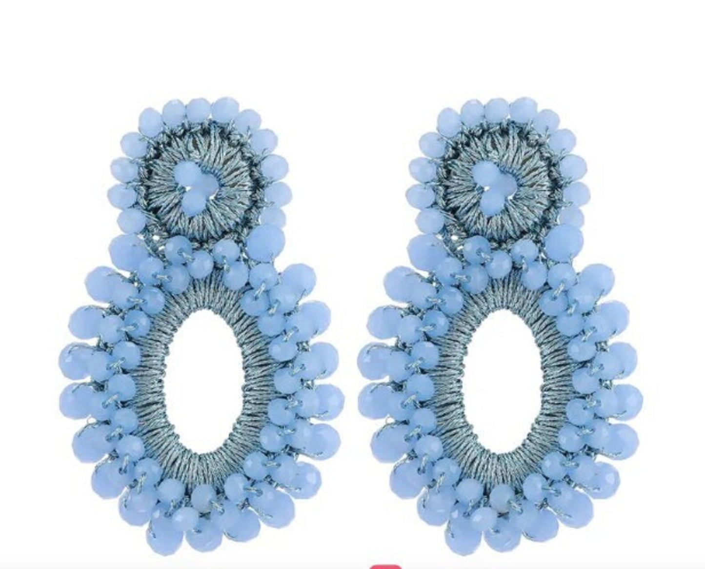 Oval Blue Beaded Drop Earrings