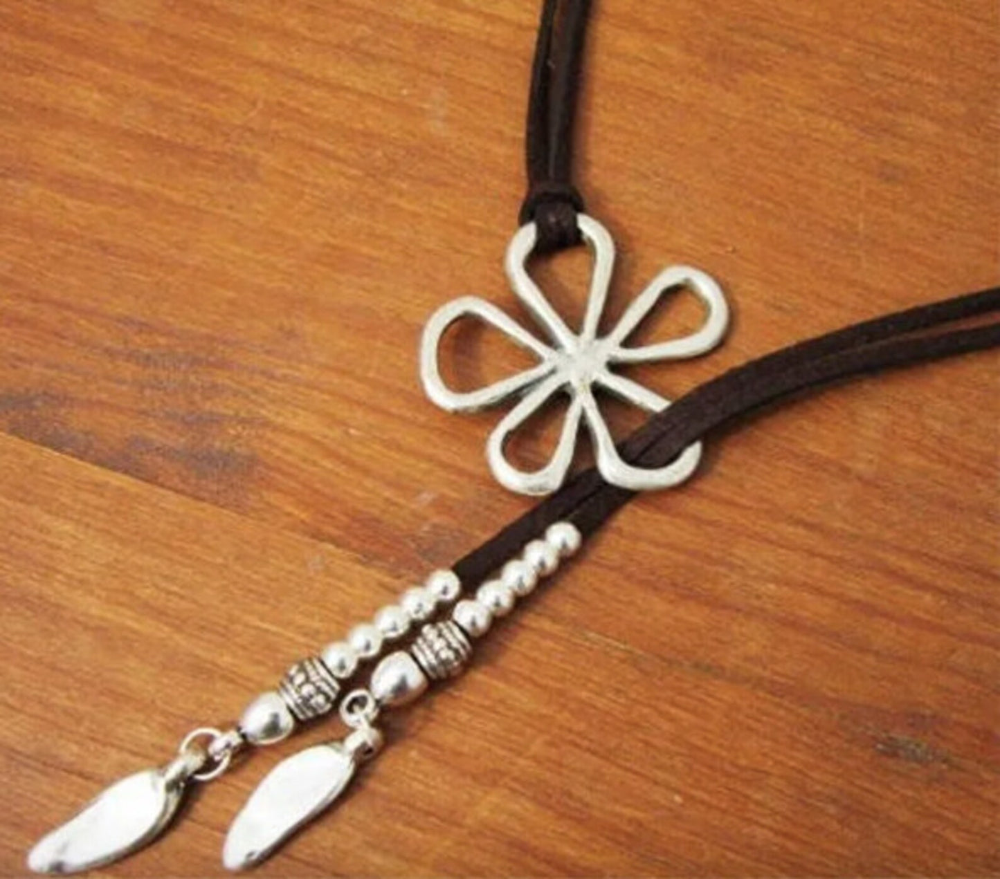Flower Necklace with Black Suede Band
