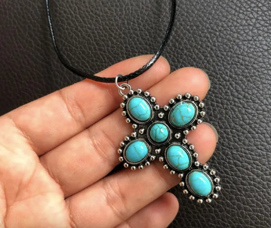 Turquoise Cross Bohemian Necklace