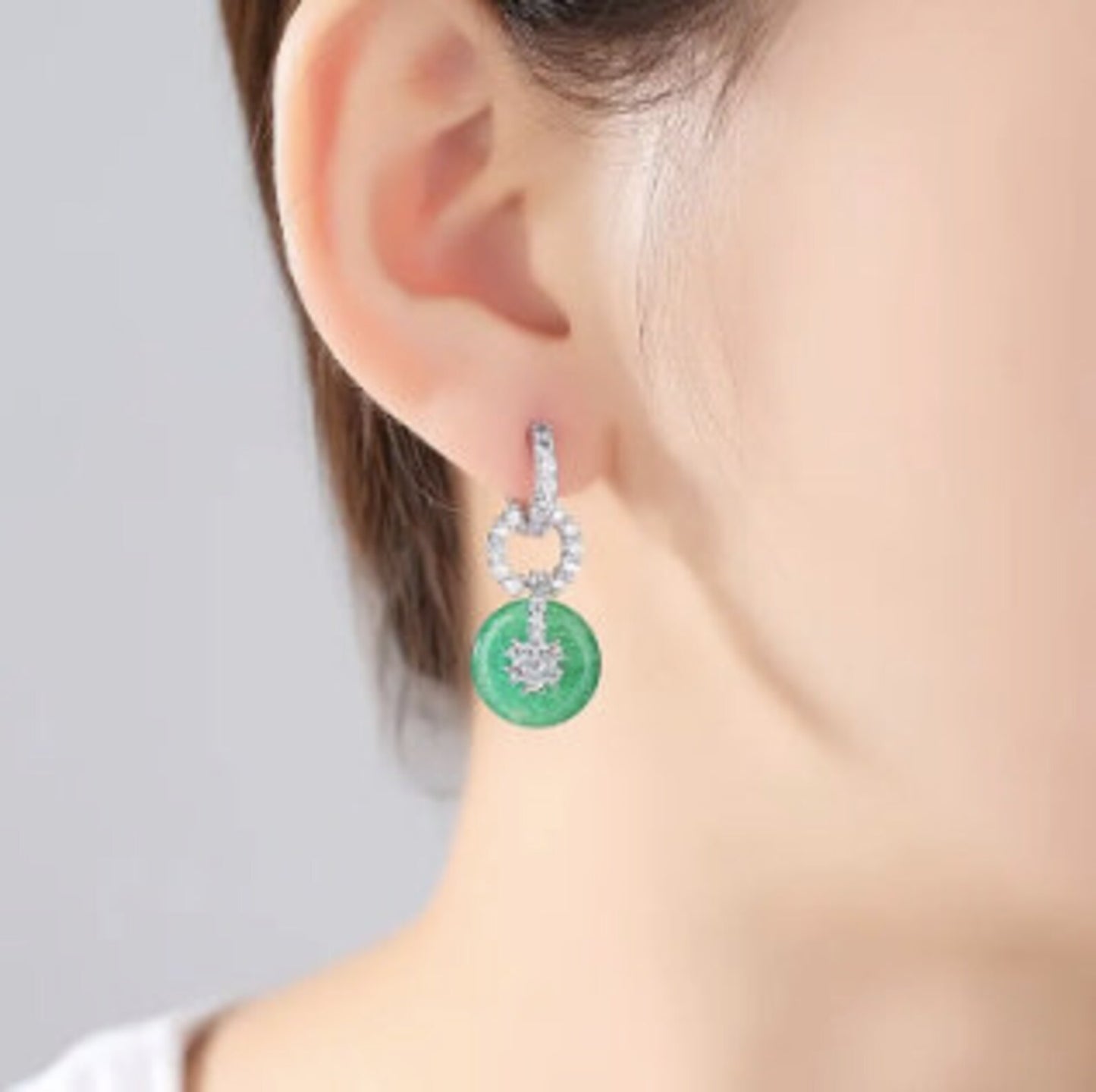 Jade Color Stainless Steel Zircon Earrings