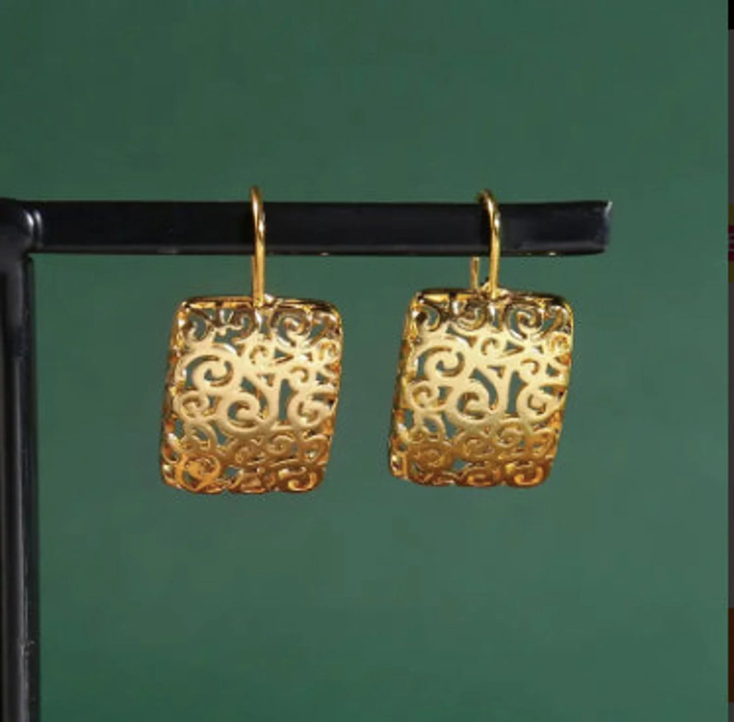 Gold Square Intricate Earrings