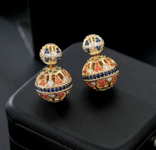 Double Sided Exquisite Gold Ball Earrings