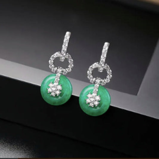 Jade Color Stainless Steel Zircon Earrings