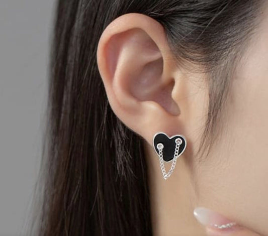 925 Sterling Silver Enamel Heart Minimalist Earrings