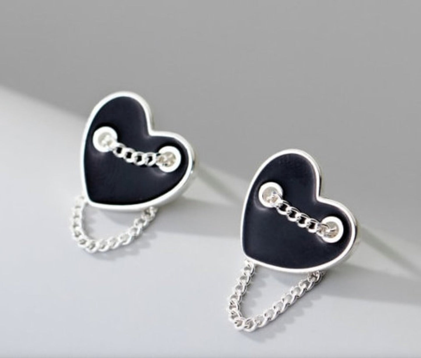 925 Sterling Silver Enamel Heart Minimalist Earrings