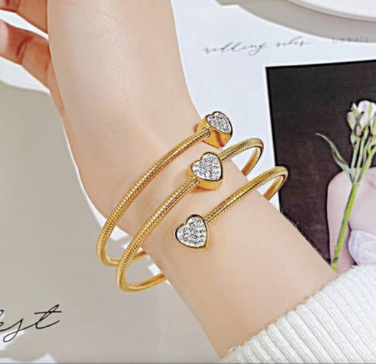 Wrap-Around Gold Heart Bracelet with Cubic Zirconia Hearts