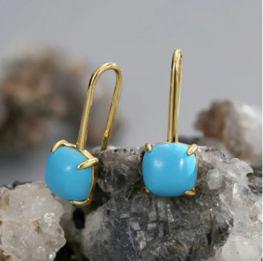 Turquoise and Gold Plated Square Earrings