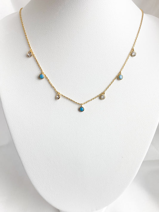 Gold and Blue Gemstone Necklace