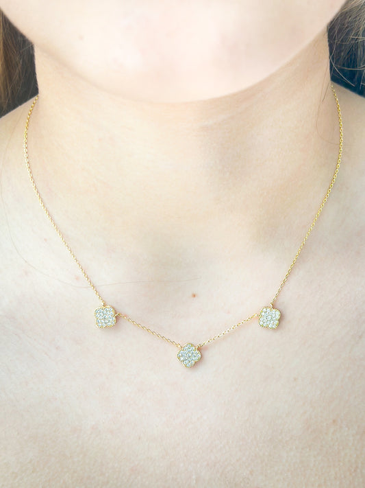 Clover Gold and Rhinestone Necklace