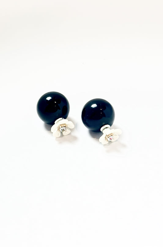 Black Ball Flower End Earrings