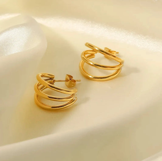 Triple Hoop Gold Earrings